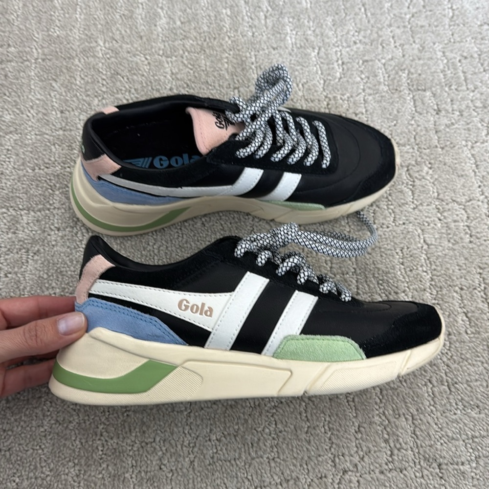 Gola Eclipse Trident Leather Sneaker Shoe Women’s Size 5 US Black Pink Green